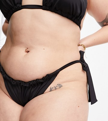 ASOS DESIGN Curve mix and match ruched deep tie side bikini bottom in black