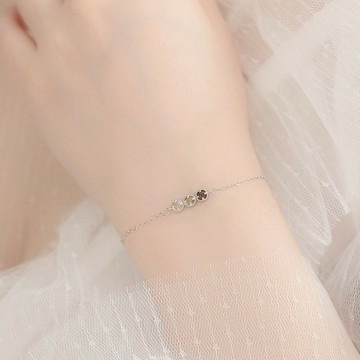 橄欖石 白水晶 茶晶925純銀蛋糕排鑽風格手鍊