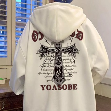 【當天出貨 】重磅帽t 680g純棉連帽衛衣男秋冬新款美式復古風十字架印花oversize 帽t 大學t 長袖男 衛衣男