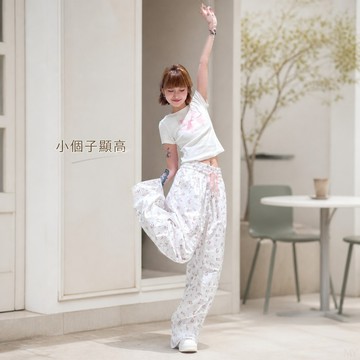 【台灣出貨】小個子穿搭兩件套 修身顯瘦 少女感休閒 碎花闊腿褲 純棉舒適夏季套裝女