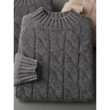 五針三股加厚羊絨衫男100%純山羊絨半高領插肩袖麻花扭花毛衣冬季