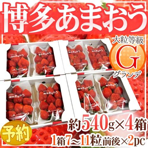 福岡産 博多 ”あまおういちご” 等級G（グランデ） 4箱 8パック入り（1パック約270g） 送料無料