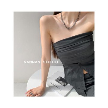 (免運)拽姐回歸獨特小眾褶皺設計感抹胸上衣女單排扣開叉收腰裹胸背心潮