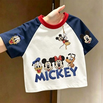 Mini baby🌷米奇男童純棉短袖t恤夏季女童百搭洋氣卡通印花百搭休閒上衣T