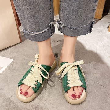 網紅牛筋軟底拖鞋女夏外穿年新款懶人系帶休閑運動涼拖沙灘鞋