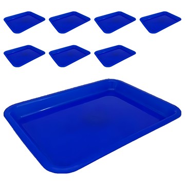 百貨King 300塑膠長方盤 滴水盤 托盤 餐盤 藍色 8個  29.5 x 23 x 3cm