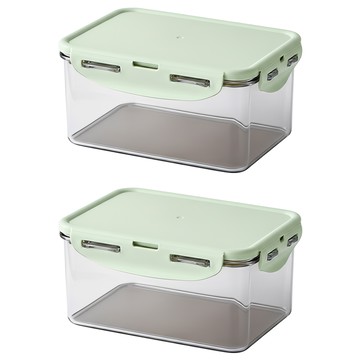 樂扣樂扣 Bisfree Pure 長方形密封保鮮盒 淺綠色 1.1L 2件組  2 個容器 + 2 個蓋子  2個