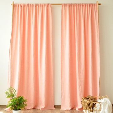 日落粉色常規和遮光麻窗簾 / 定制窗簾 / 2 個面板