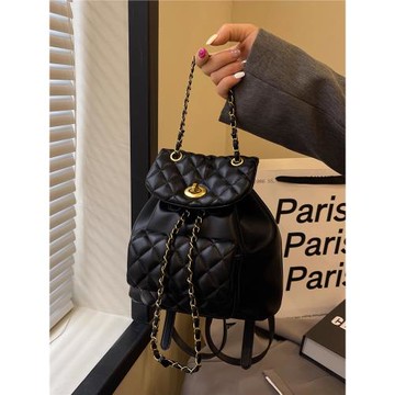 菱格鏈條雙肩包女小眾設計時尚水桶包防水韓版書包高級感旅游背包