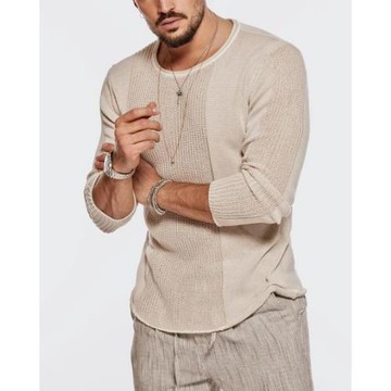 秋冬長袖圓領鏤空休閑針織上衣