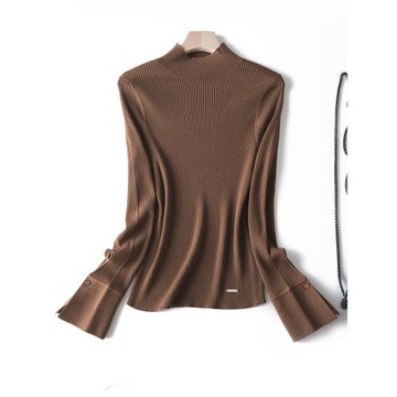 袖口小心機 超顯瘦坑條螺紋100%超細羊毛半高領兩翻高領長袖毛衣