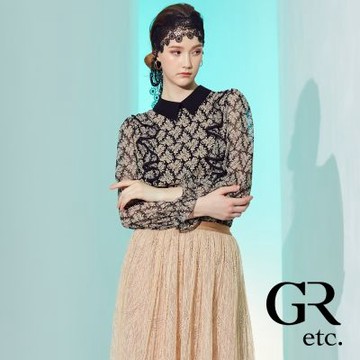 【GLORY21】網路獨賣款-etc.柔美雪紡荷葉滾邊長袖上衣-黑色