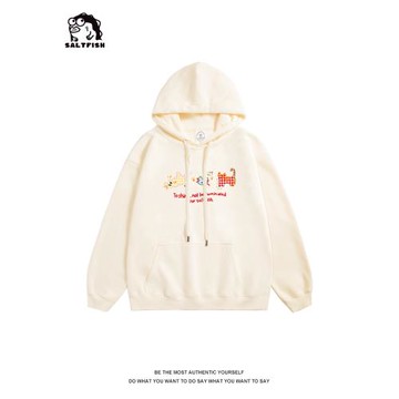 SALT萌趣貓咪奶杏連帽衛衣女秋冬新款小眾不撞款重磅加厚帽衫外套