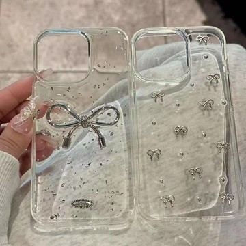 網紅i16手機殼🌈小眾日韓銀箔蝴蝶結蘋果14 15promax手機殼iPhone13/12/11軟殼15