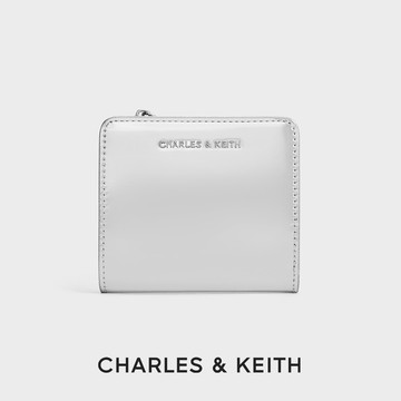 【CHARLES & KEITH】新色登場! 子母扣摺疊短夾-銀色/黑色/燕麥色｜快速出貨｜小CK｜官方直營