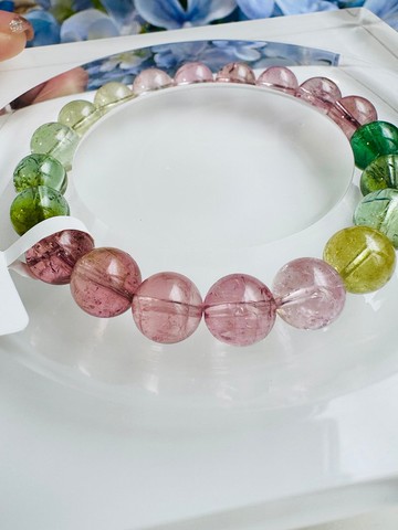 精品春天仙女色粉嫩彩碧璽8.7-9.1mm22.36g高頻磁場旺夫石電氣石