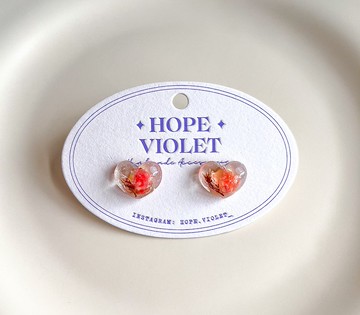 粉橘花朵心型耳環- Rosie Hearts