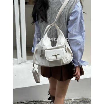 自制女軟皮百搭托特包小眾質感千禧辣妹設計通勤機車雙肩斜跨包