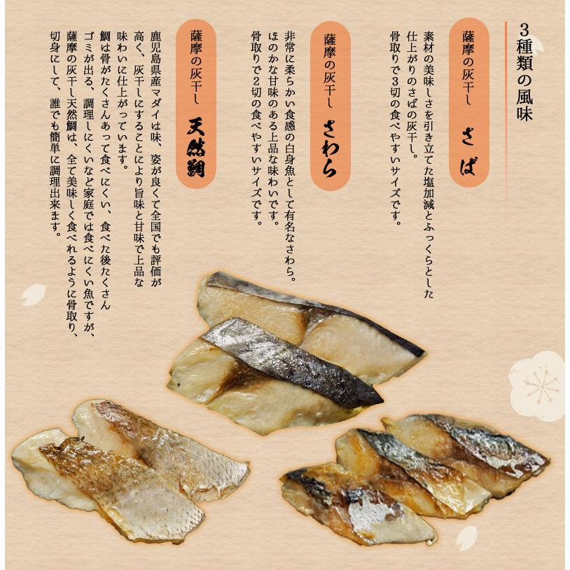 薩摩の灰干しセット3種 各2個 セット  骨なし　灰干し　干物　魚の干物　鰆　鯖　鯛　鹿児島 浜上水産（北海道・沖縄別途送料）