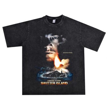 數碼直噴電影禁閉島萊昂納多小李子海報印花T恤短袖重磅純棉寬松