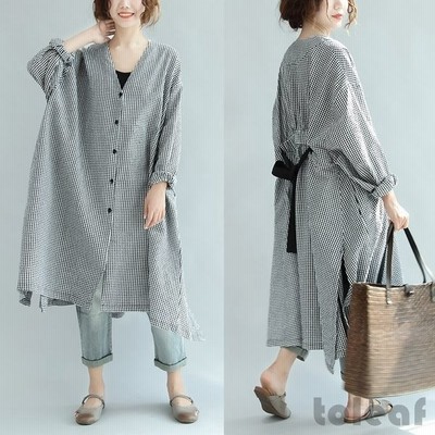 ギンガムチェック ワンピース シャツワンピース レディース 春夏 40代 長袖 ロングワンピース ギンガムチェック柄 前ボタン モノトーン 通販 Lineポイント最大get Lineショッピング