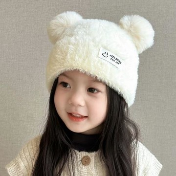 兒童帽子冬季洋氣保暖可愛女寶毛絨帽女童套頭雙球寶寶厚實防風帽