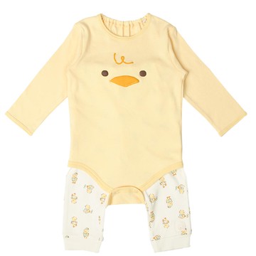 akachan honpo - 長袖包屁衣家居服-雙面羅紋 小雞-黃色