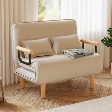 【AOTTO】100公分加大款多功能懶人折疊沙發床-米色(SF-004M)