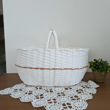 居家收納與外出皆適宜 潔淨感十足的白色單把手編織籃 大尺寸 厚紙纖維