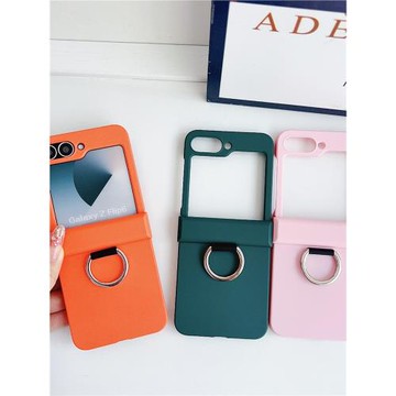 純色膚感全包鉸鏈 適用于三星Galaxy zflip6手機殼zflip5硬殼Zflip4手提指環W23 W24Flip zflip3防摔手機外殼