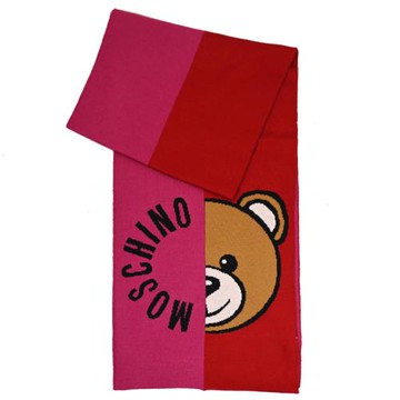 MOSCHINO 30780 M2954 滿版大熊印花混羊毛長圍巾/披肩.桃/紅