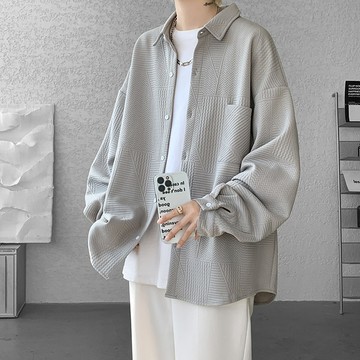 加厚高磅數！日韓系提花長袖襯衫 / 男女皆可穿 / 寬鬆落肩 / 4色 / M-5XL / 大尺碼【QTJBYCS023】