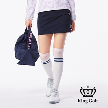 【KING GOLF】網路獨賣款-女款KG刺繡素面狀色修身運動短裙/高爾夫球裙-丈青
