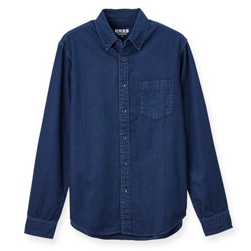 【ERSS】男裝 襯衫 牛仔襯衫 長袖上衣 長袖襯衫 素面襯衫 單口袋  酵洗藍【K30015】