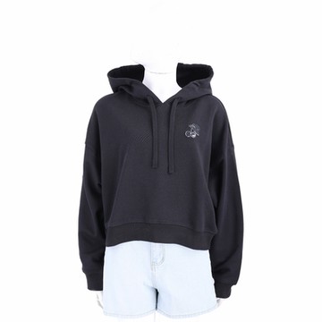 RED VALENTINO 櫻桃補丁蕾絲網紗連帽襯裡黑色棉質運動衫 大學T