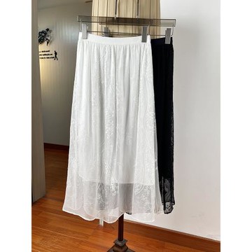 J-特價清倉 桑蠶絲順紆真絲半裙女夏薄款松緊腰繡花A字裙中長裙子