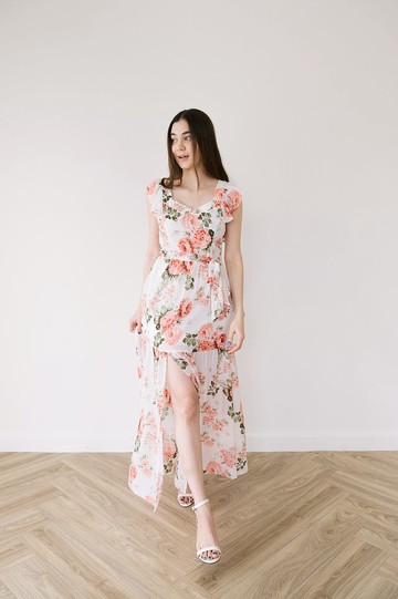 印花雪紡連身裙，夏日連身裙，海邊度假連身裙