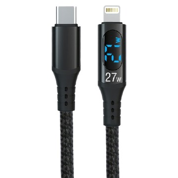 HOLiC TC to IP數顯充傳線 PD 27W 高密度編織 快速充電  100cm  1個  編織 黑色