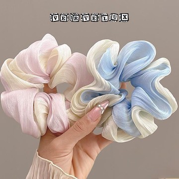 两件9.9折🔥臺灣出貨🔥可開發票✅流光漸變網紗大腸髮圈女溫柔風氣質高顏值扎發頭繩橡皮筋髮飾