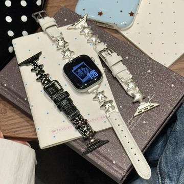 星星波點金屬拼真皮錶帶 適用Apple watch11錶帶 iwatch錶帶 全系列通用錶帶 當季錶帶