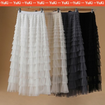 現貨💕蛋糕裙 網紗半身裙 春秋季 氣質穿搭 層層紗裙 長款 高腰 蓬蓬裙 百褶長裙 重工 紗紗裙 復古長裙 白色長裙