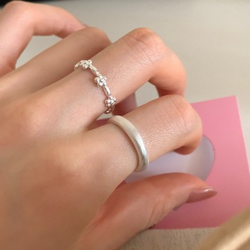 初見家💕簡約小清新純銀花朵戒指女 純銀拉絲素圈戒指女 開口指環