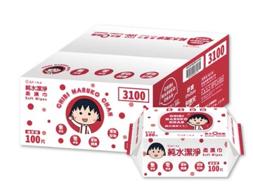 【包寧安】櫻桃小丸子純水潔淨柔濕巾100抽X12包/箱