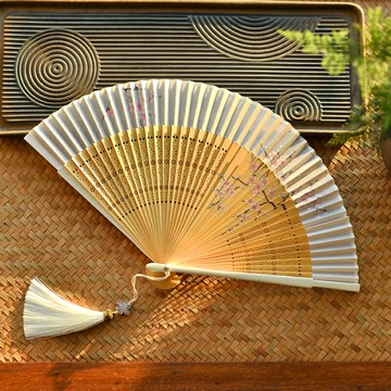 白色梅花素雅中國風折扇女式隨身舞蹈漢服旗袍扇子竹制日式復古風