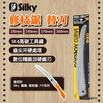 【Silky喜樂】修枝鋸 718系列 替刃 210mm/240mm/270mm/300mm SK4高碳鋼 適用乾/濕木 悠遊戶外