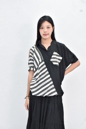 (XL)  露肩黑色上衣