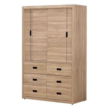 文創集 巴斯4尺推門六抽衣櫃-121x60x200cm免組