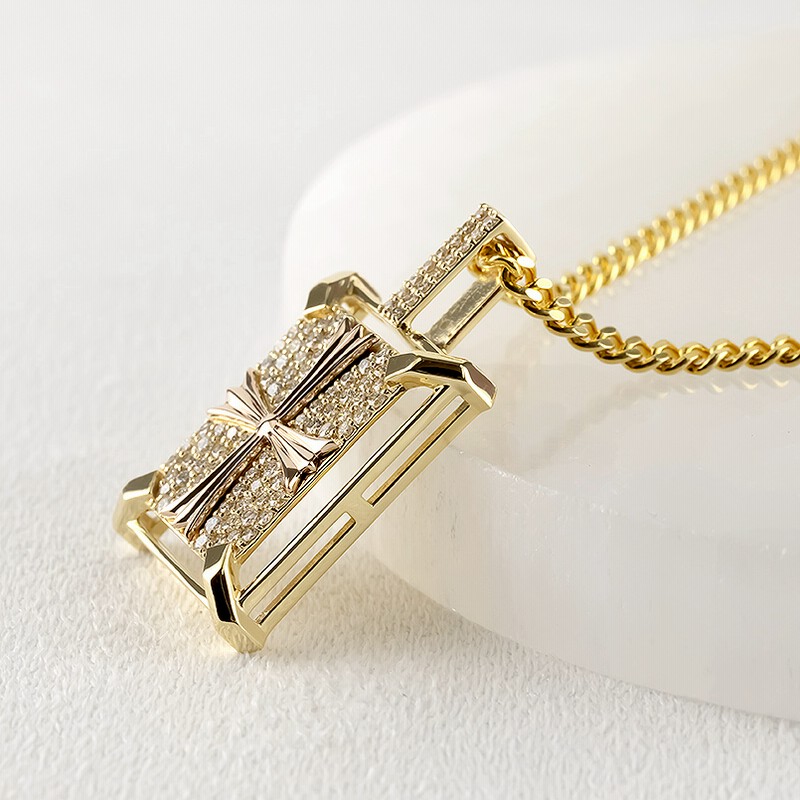 18金 ネックレス メンズ ダイヤモンド 0.75ct クロス ペンダント