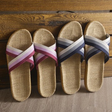 亞麻拖鞋女夏季2021年新款情侶居家用室內厚底防滑交叉帶涼拖鞋男
