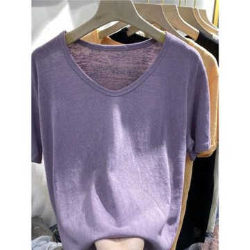 薄款亞麻短袖t恤女春夏大碼胖MM遮肚顯瘦半袖體恤高端棉麻上衣潮